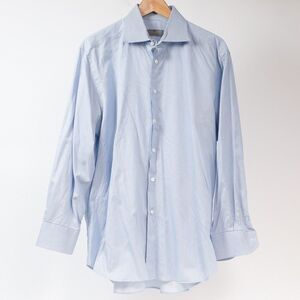 CANALI 1934 Made in Italy Cotton Blue & White Striped Button Down Shirt, 16.5/42